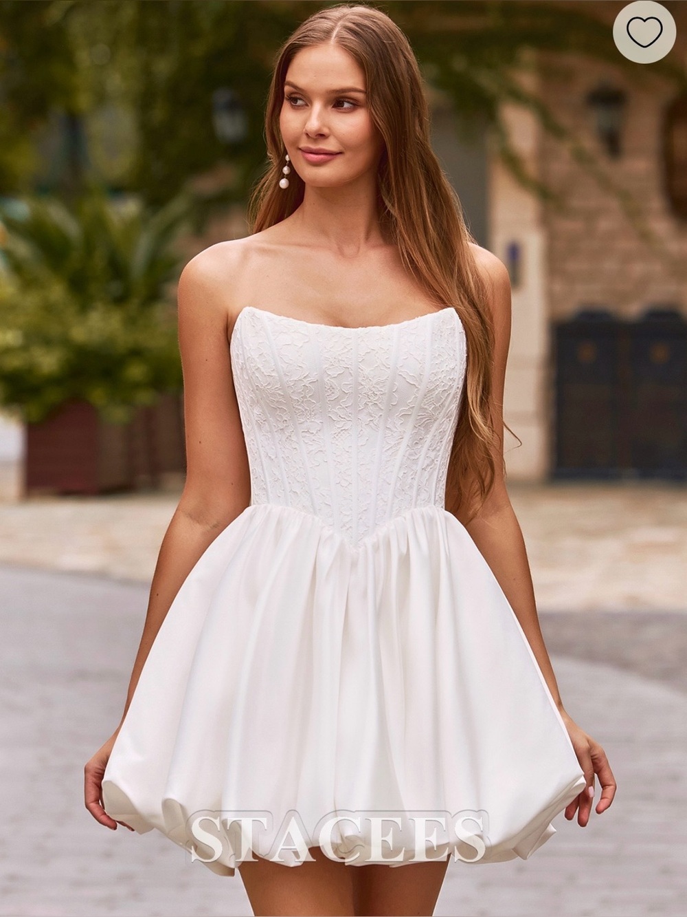 Enchanting Strapless Lace Corset Bubble Short Wedding Dress with Lace-up Back